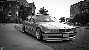 grayscale photo of BMW sedan