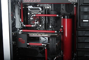 black and red computer motherboard