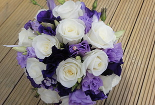 bouquet of white and purple roses