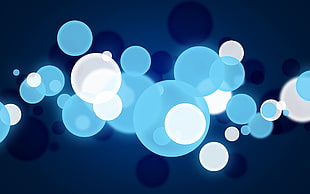 blue and white bubble illustration, dots, abstract, sphere, blue
