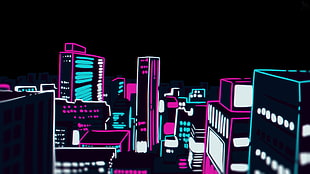pink and blue buildings drawing, Mob Psycho 100, city, anime