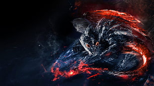 black and red monster digital wallpaper, fire, dragon