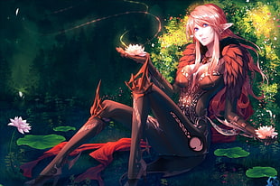 pink-haired elf character, fantasy art, artwork, elves