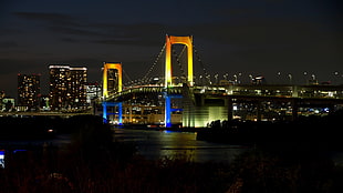 brown suspension bridge, cityscape, bridge, Tokyo, Rainbow Bridge