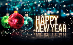Happy New Year illustration, New Year, snow, Christmas ornaments  HD wallpaper
