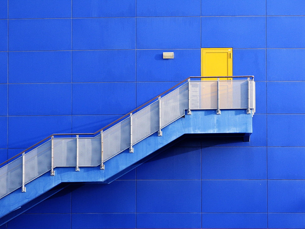 blue steel stairs, architecture HD wallpaper
