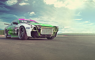 green racing car, car, racing HD wallpaper