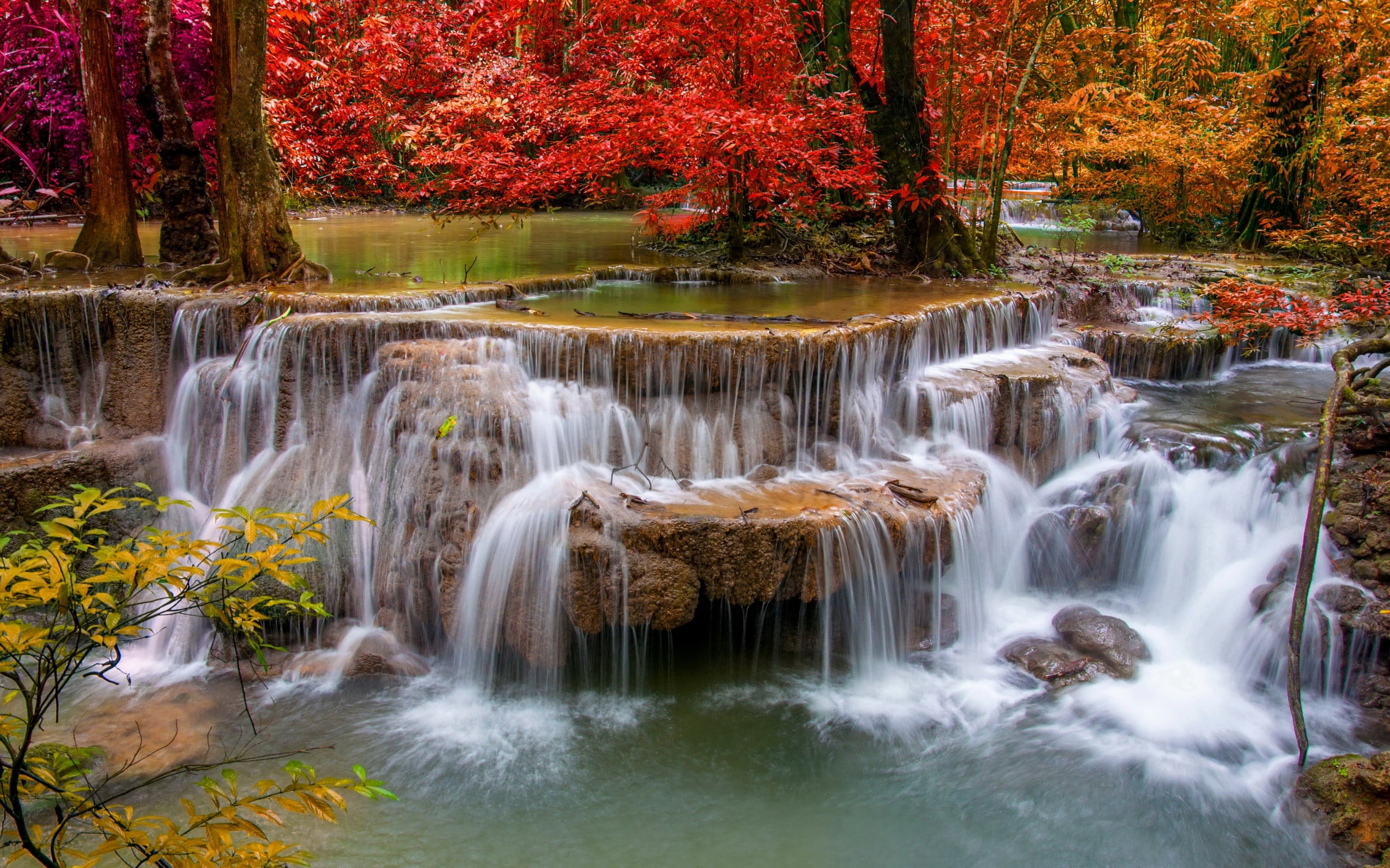 Erawan Waterfall Kanchanaburi Thailand Parks green nature Waterfall HD  Wallpaper 3840x2400  Wallpapers13com