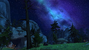 field of trees and gray rock wallpaper, World of Warcraft, highmountain, Legion