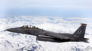 black AK NAF aircraft, military aircraft, airplane, jets, sky