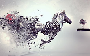 gray robotic horse illustration, Desktopography