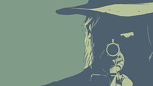 illustration of person with revolver, minimalism, revolver, cowboys, green