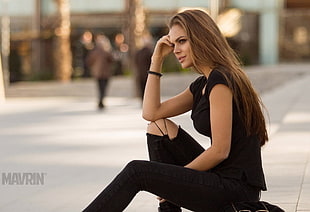 women's black shirt, women, model, Aleksandr Mavrin, Viki Odintcova