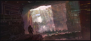 soldier illustration, artwork, concept art, futuristic, futuristic city HD wallpaper