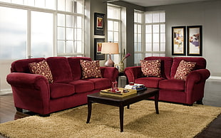 red and black living room furniture set HD wallpaper