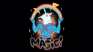 white unicorn clip art with magic text overlay, unicorns, rainbows, pizza, magic