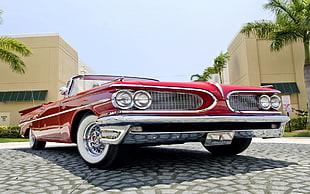 red convertible coupe, Pontiac, car, old car, red cars HD wallpaper
