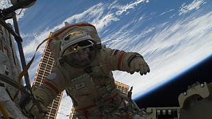astronaut illustration, astronaut, space, Roscosmos HD wallpaper