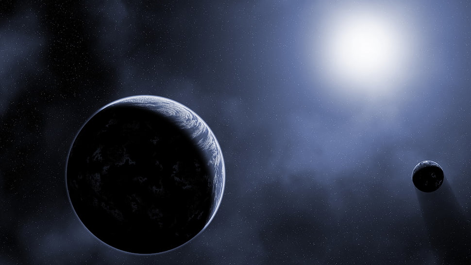 moon and earth planet photo HD wallpaper