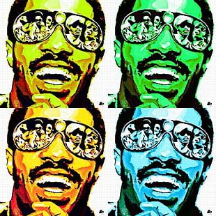 man assorted-color photo collage, digital art, celebrity, singer, Stevie Wonder