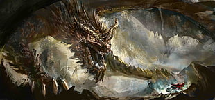 brown wyvern oil canvas painting, fantasy art, dragon, artwork