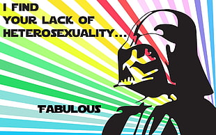 Darth Vader illustration with text overlay, Darth Vader, Star Wars, colorful