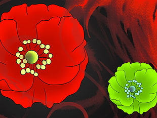 red and green anemone flower artwork