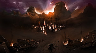 mountain artwork, Full Metal Alchemist, Elric Edward, anime, burning