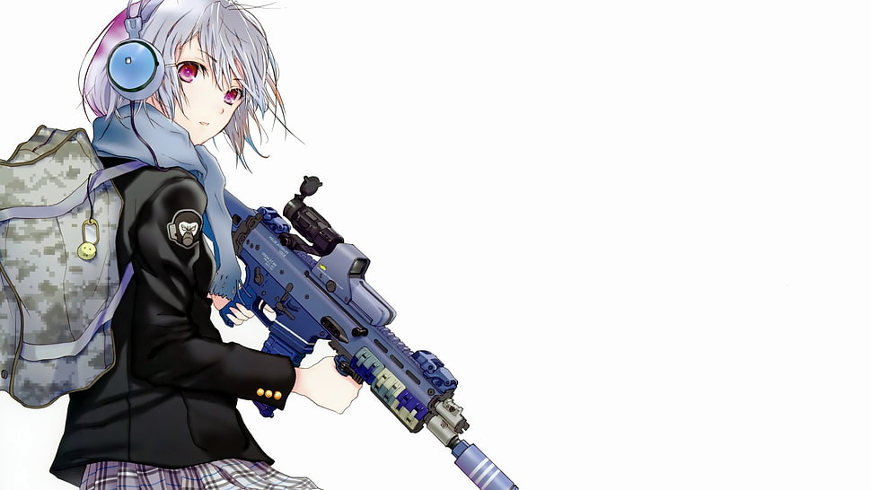 photo of anime character holding rifle HD wallpaper