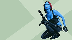 red-haired female character holding gun digital wallpaper, Mystique, superheroines, cleavage
