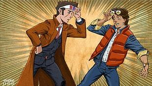 two male characters illustration, Doctor Who, Back to the Future, crossover, sunglasses