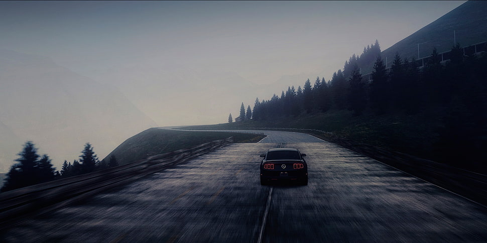 black car, road, landscape, car, vehicle HD wallpaper