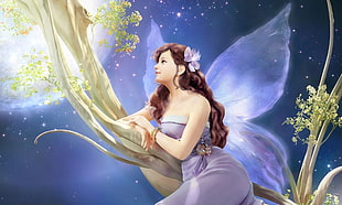 brown haired female fairy on trees