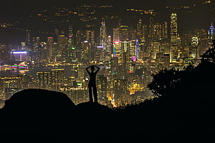 city lights screenshot, urban, cityscape, silhouette HD wallpaper