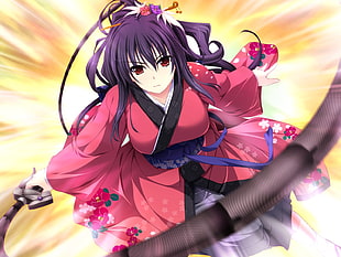 purple haired anime female illustration