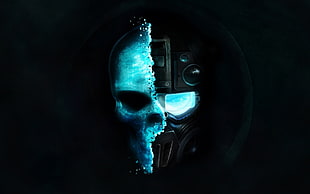 blue skull digital wallpaper, artwork, skull, minimalism, digital art