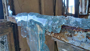 clear melted glass, glass, melted