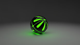 green and black lighted ball toy, render, balls, minimalism, sphere