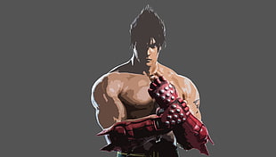 topless man illustration, Tekken, Jin Kazama, simple background, simple