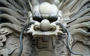 gray dragon sculpture, chinese dragon, dragon
