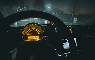 Speedometer,  Car,  Steering wheel,  Night