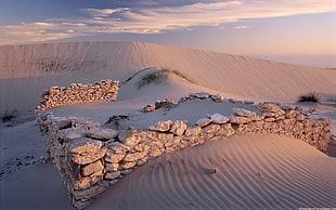 brown stone walls, desert, ruin, dune, stones