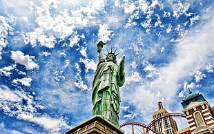 Statue of Liberty, New York, Statue of Liberty, clouds, HDR, worm's eye view
