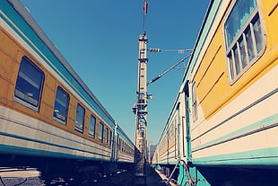 white, yellow, and green train, train, railway station HD wallpaper