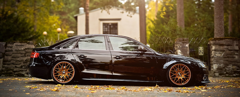 black sedan, Audi, Stance, car HD wallpaper