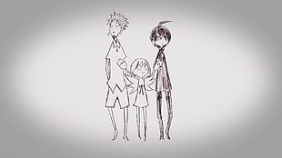 sketch on three person, Monogatari Series, Oshino Meme, Araragi Koyomi, Oshino Shinobu