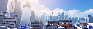 high rise buildings, Mirror's Edge, city, CGI, video games