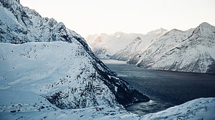 mountain covered with snow, Norway, river, landscape, water