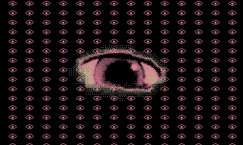 purple and black eyes print wallpaper, Serial Experiments Lain, anime, eyes, pixel art HD wallpaper