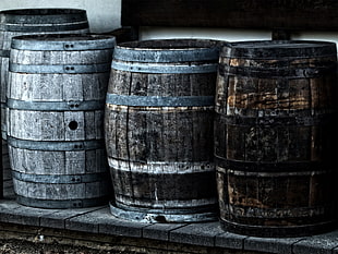 brown wooden barrels
